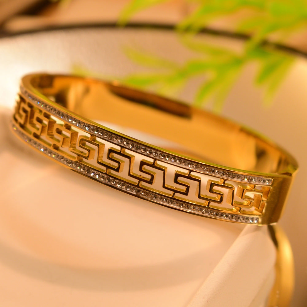 24K Gold Diamante Greek Cuff Bracelet