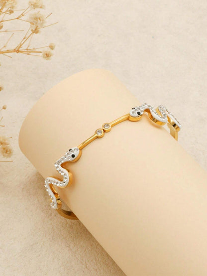 Snake Eyes Crystal Clasp SS Cuff Bracelet