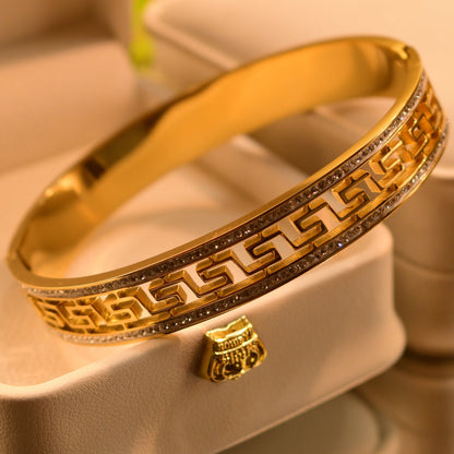 24K Gold Diamante Greek Cuff Bracelet