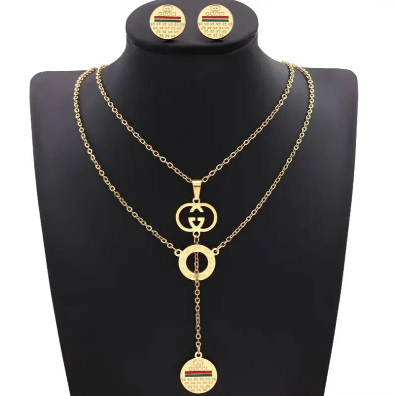 Premium 18k SS Gold Plated Gucci Necklace Set