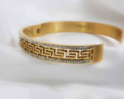 24K Gold Diamante Greek Cuff Bracelet