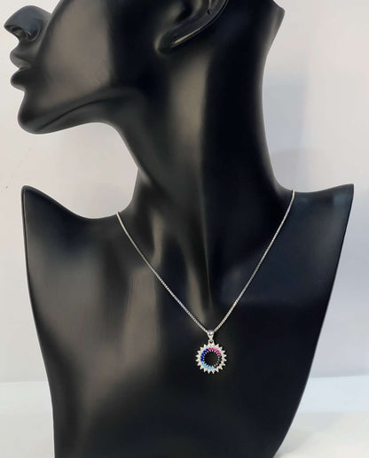 925 SS Round Cut Multi Stone Necklace