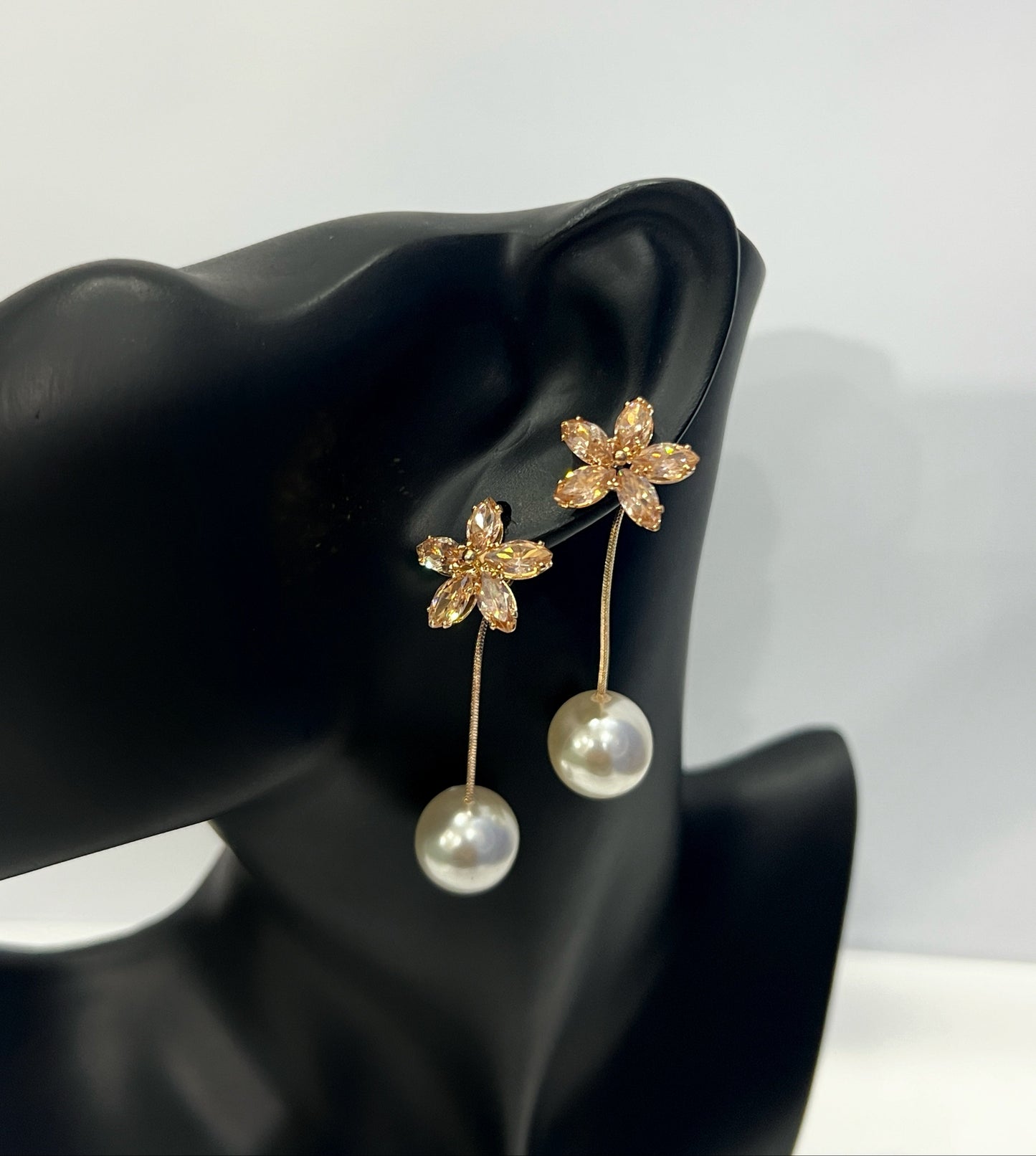 Daisy Floral Pearl Charm Earrings