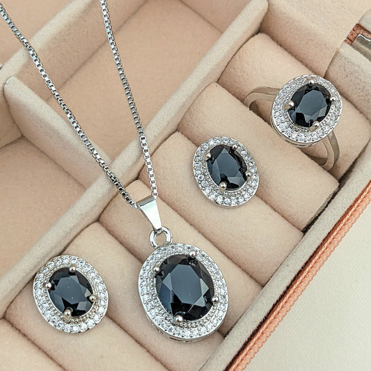 Oval Black Zirconia Necklace set