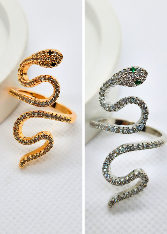 Sparkling CZ Snake Ring (Adjustable)