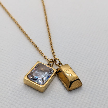 Iconic Crystal Stone Golden Square Necklace