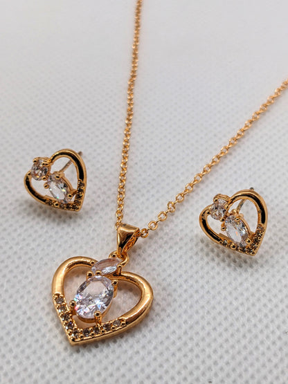 Zirconia Stone Heart Necklace Set