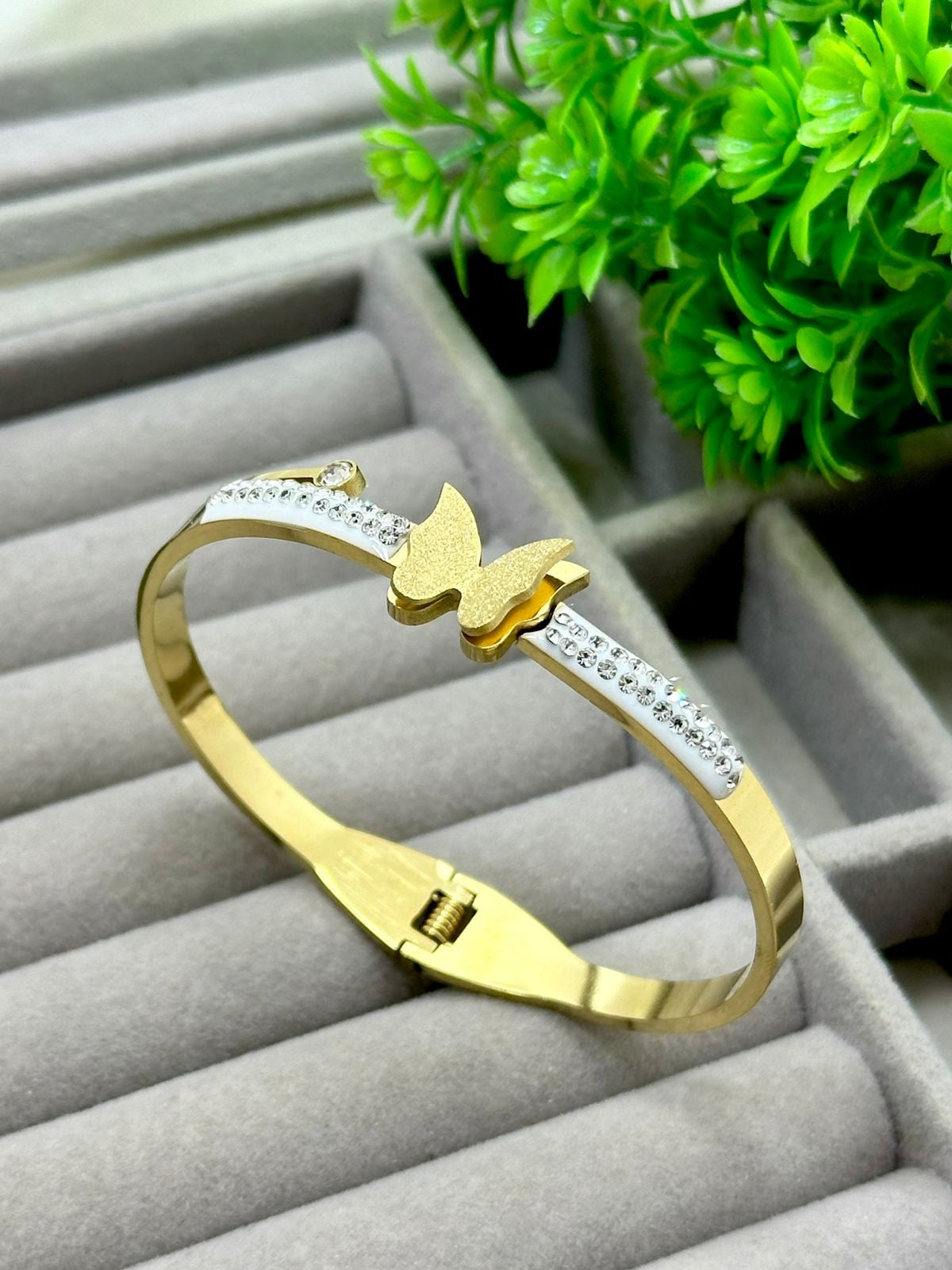 SS Gold Plated Diamond Cut Butterfly Cuff Bracelet