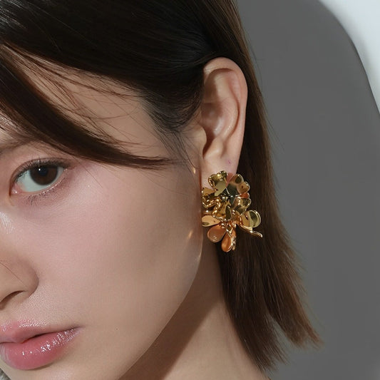 metal flower gold earrings