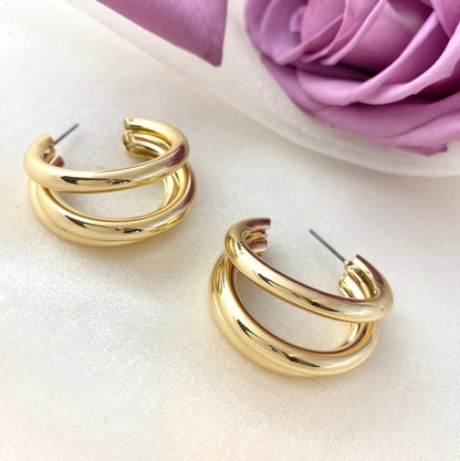 18k Gold Triple Hoop Earrings