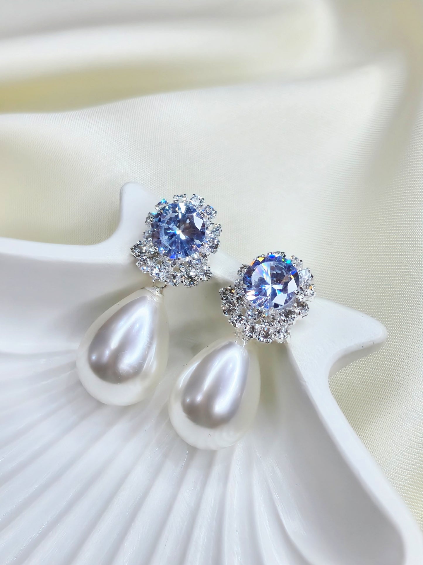 Teardrop Crystal Zirconia & White Pearl Drop Earrings