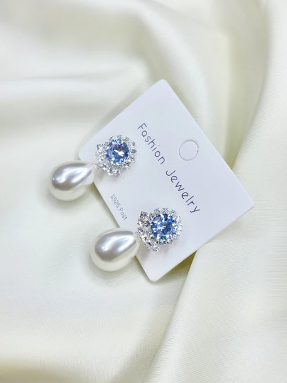 Teardrop Crystal Zirconia & White Pearl Drop Earrings