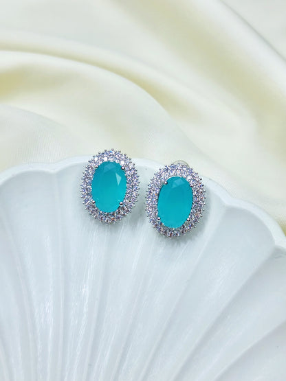 Pastel Blue Oval Halo Studs