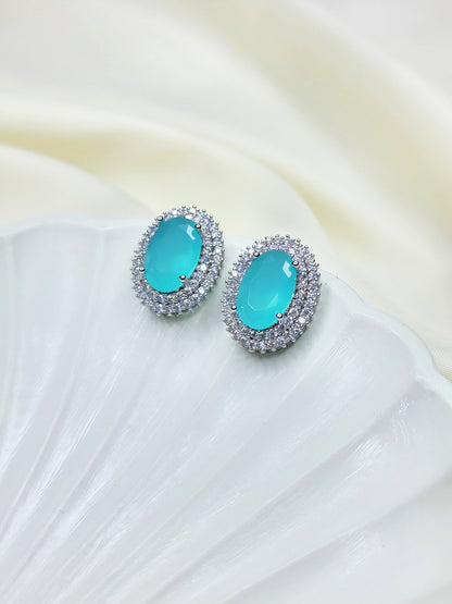 Pastel Blue Oval Halo Studs