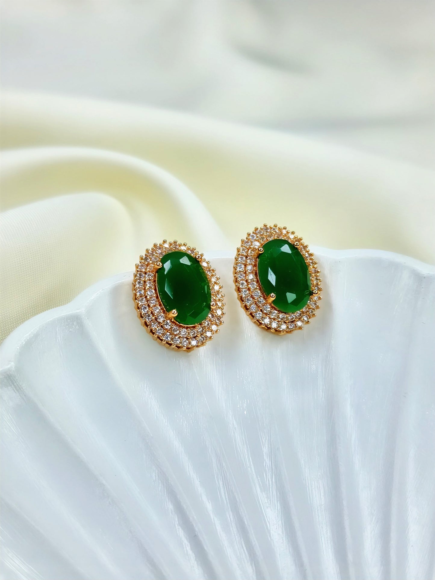 Green Oval Emerald Studs