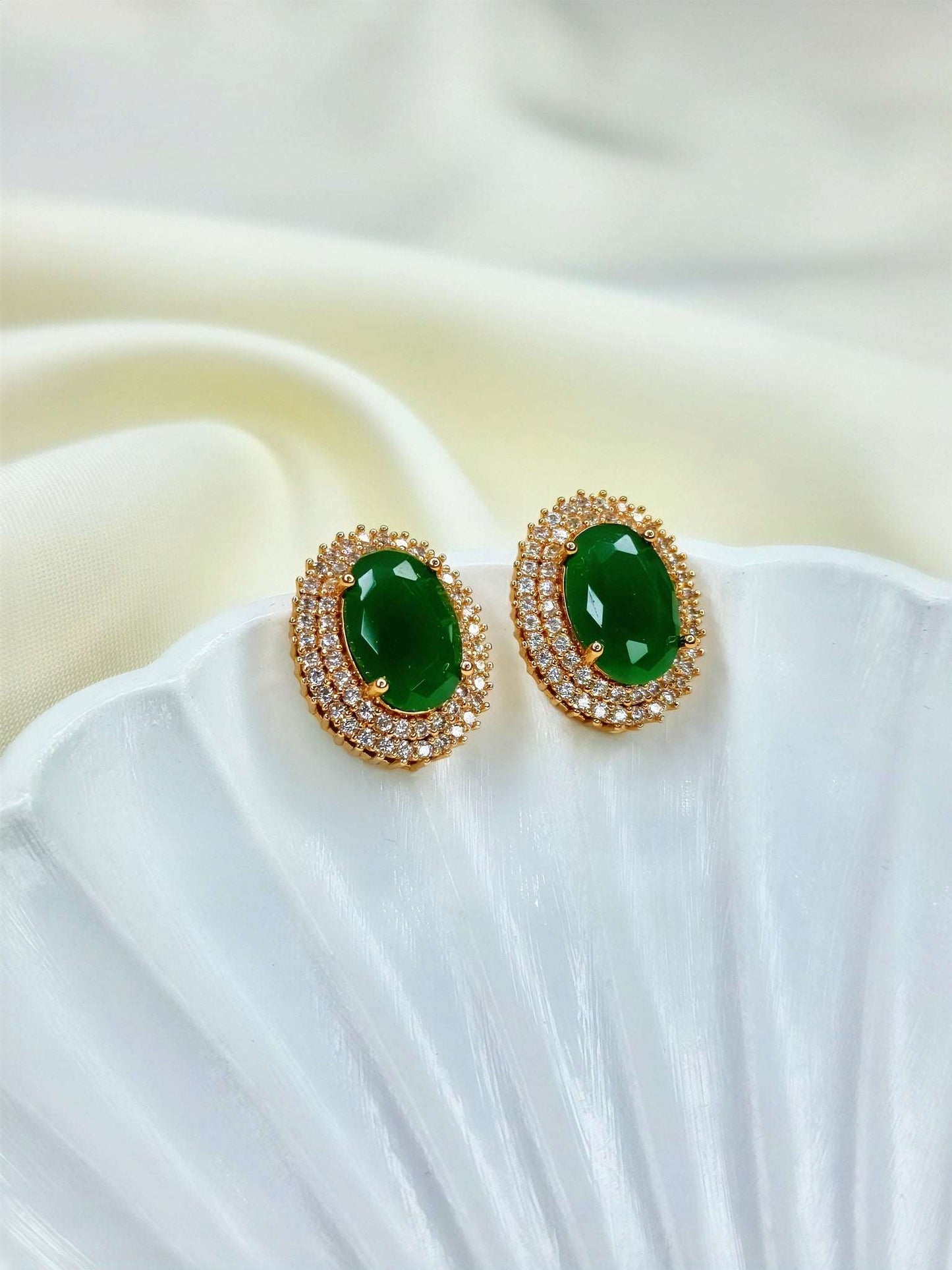 Emerald Ruby Oval Studs