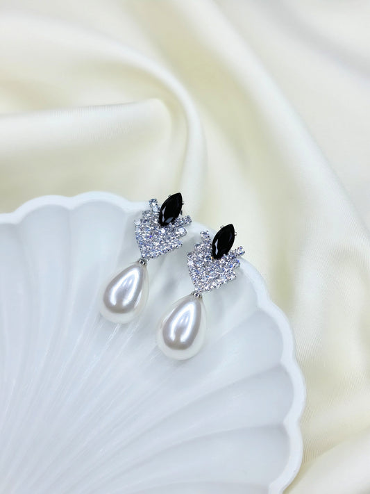 Black Imitation Pearl Drop Earrings