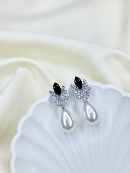 Black Imitation Pearl Drop Earrings