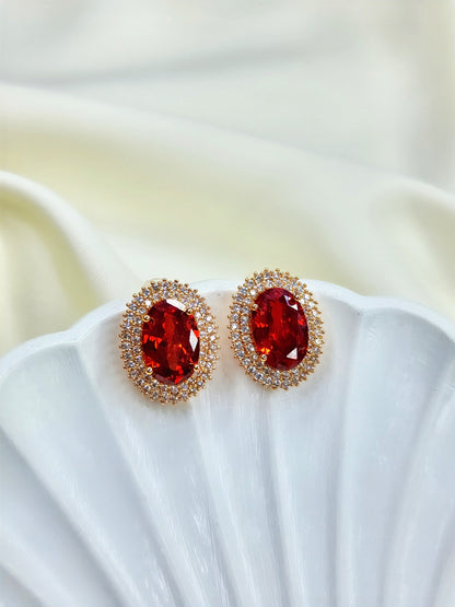 Red Ruby Oval Emerald Studs