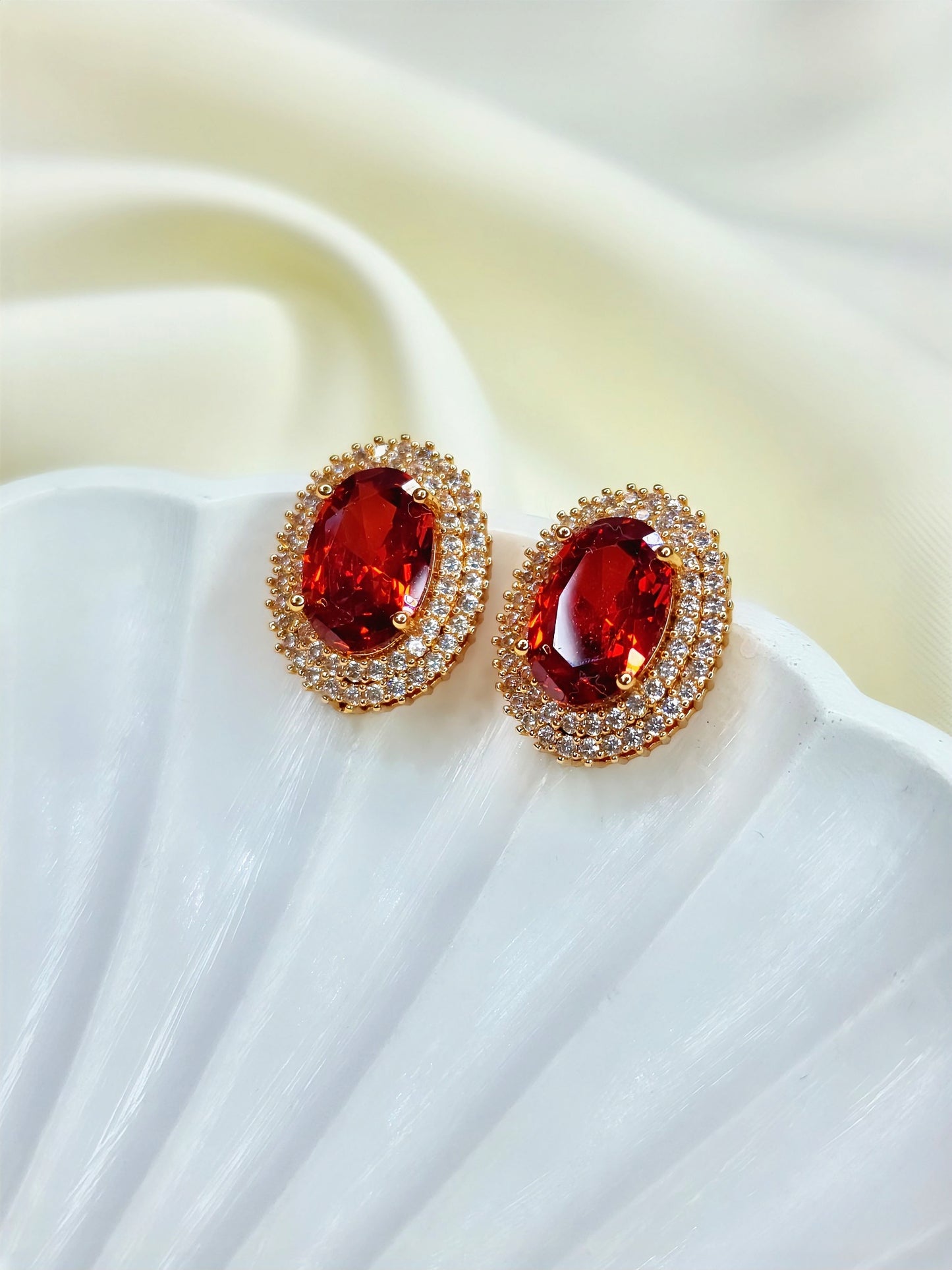 Red Ruby Oval Emerald Studs