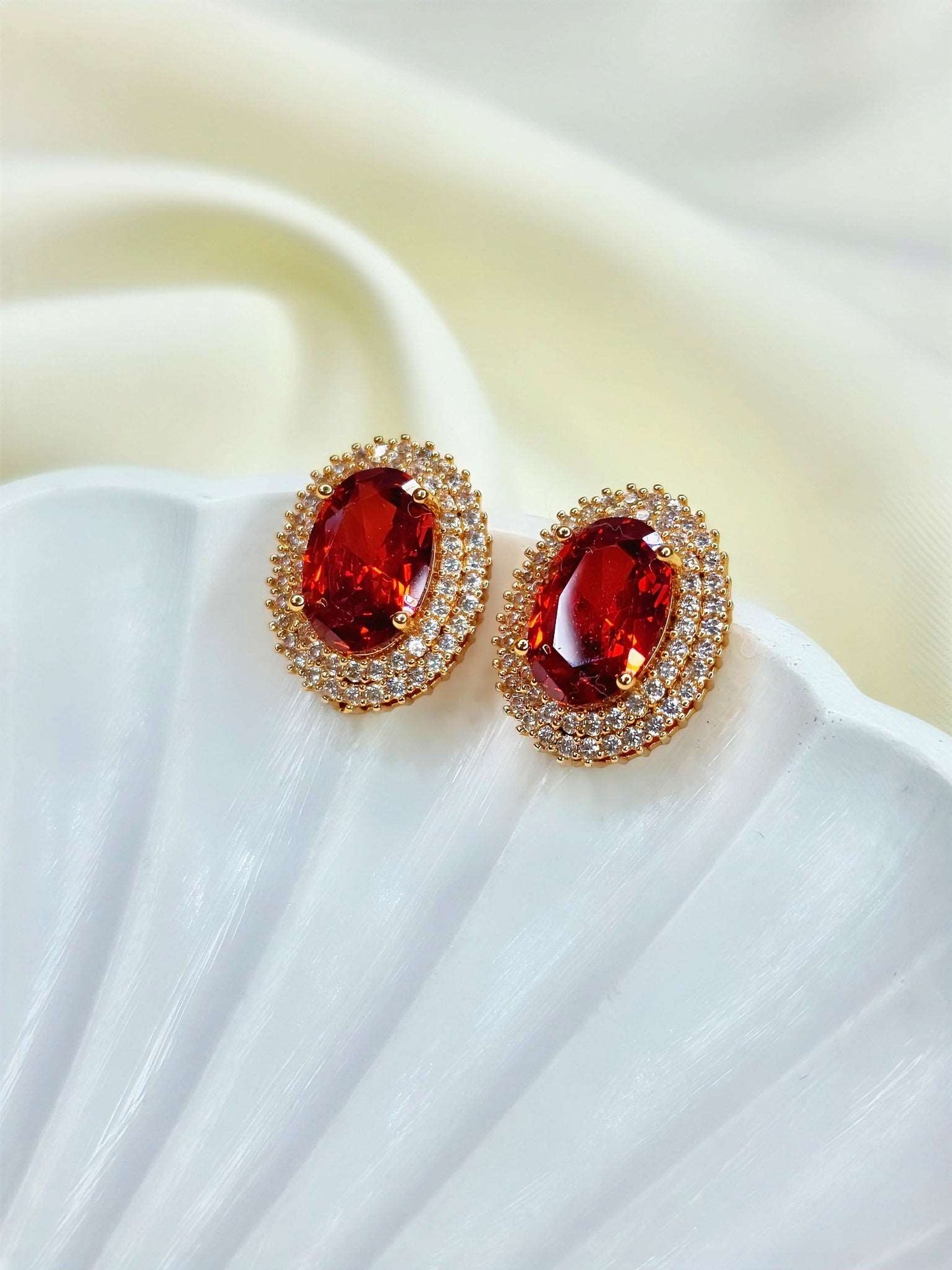 Emerald Ruby Oval Studs