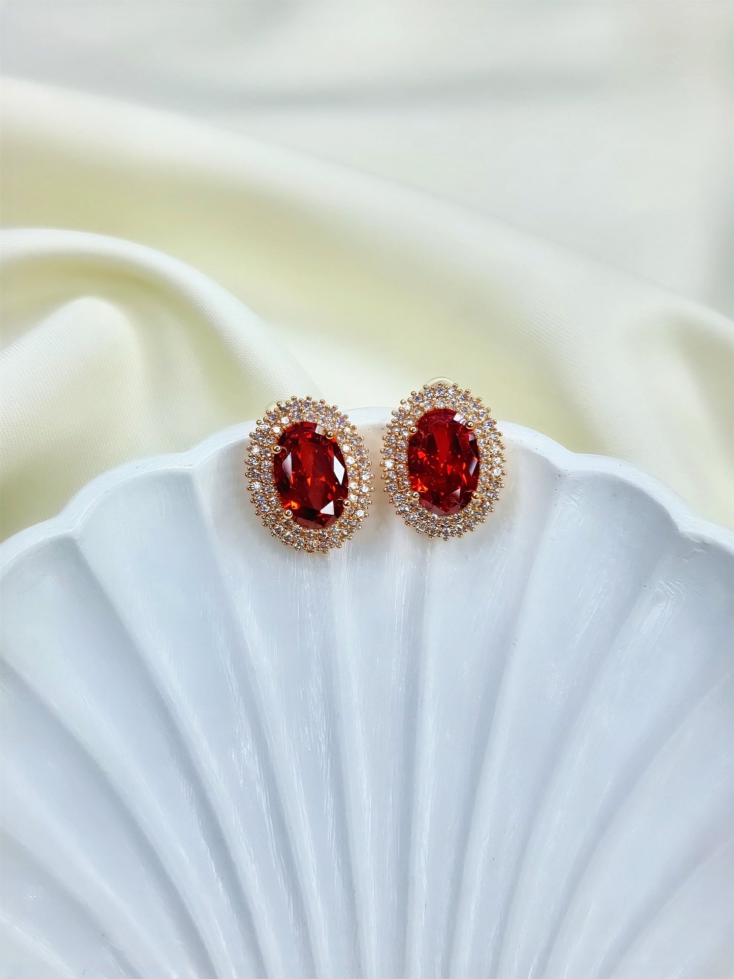 Red Ruby Oval Emerald Studs