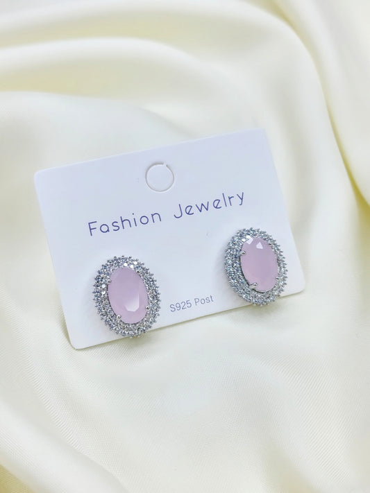 Pastel Pink Oval Halo Studs