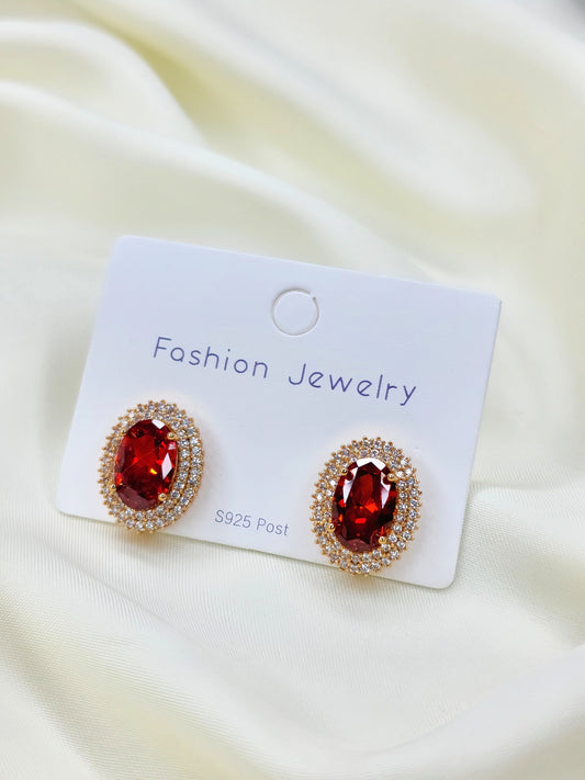 Red Ruby Oval Emerald Studs