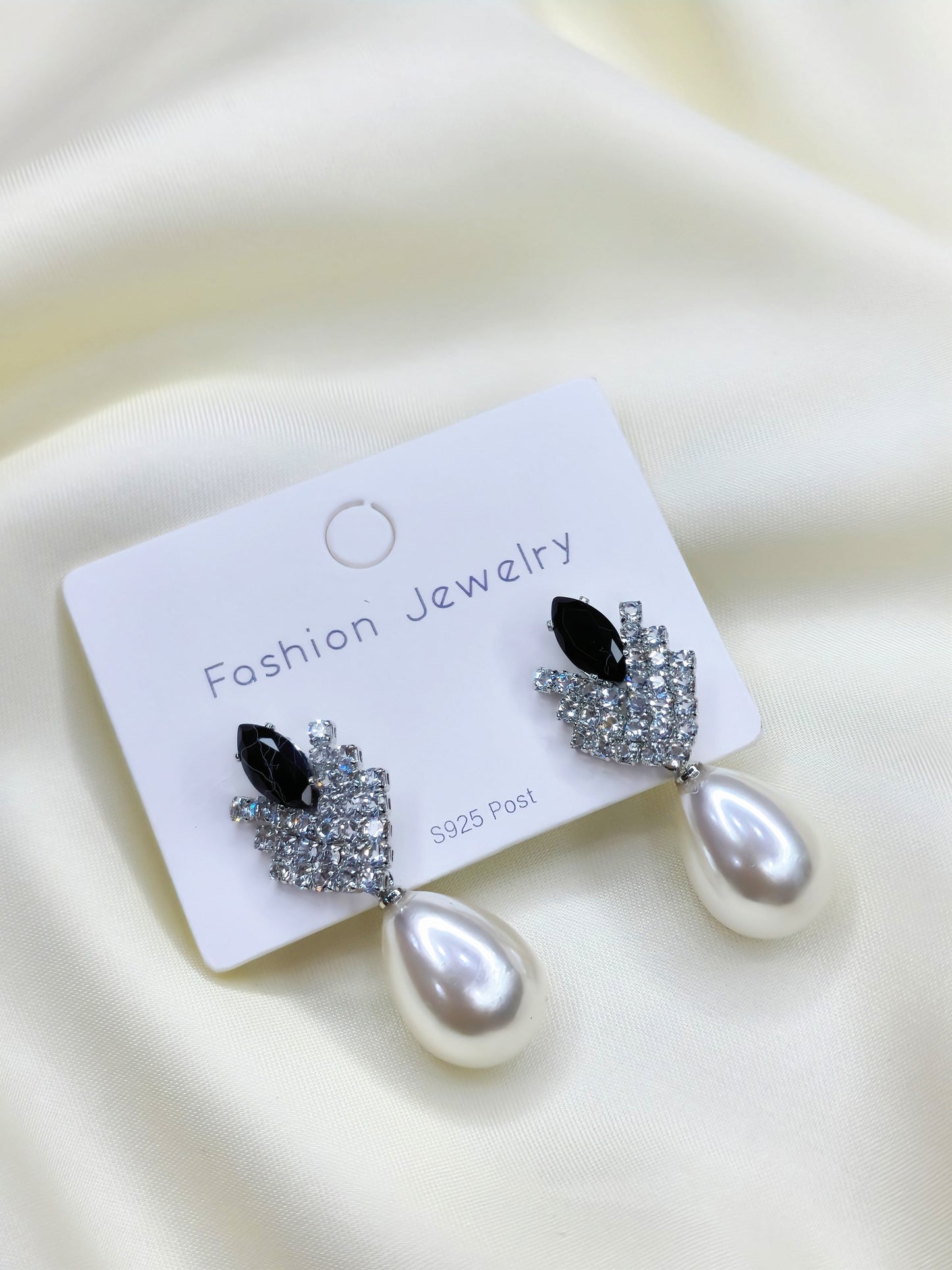 Black Imitation Pearl Drop Earrings