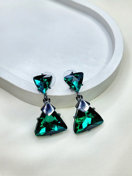 Emerald Art Baguette Green Earrings