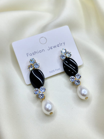 Vintage Black Faux Pearl Earrings