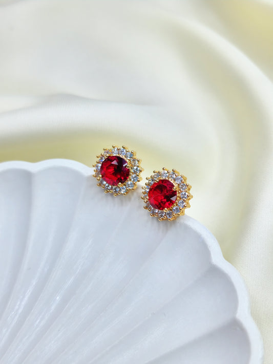 Red Ruby Diamond Halo Studs