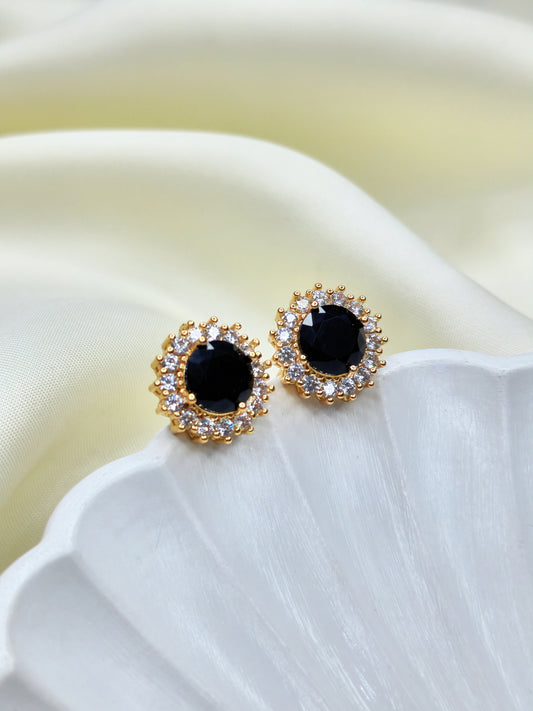 Round Rhinestone Black Diamond Ear Studs