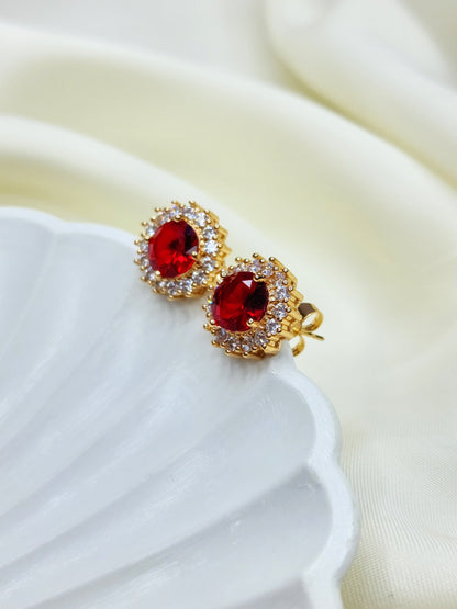 Red Ruby Diamond Halo Studs