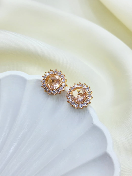 Morganite Round Rhinestone Ear Studs