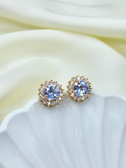 Golden Round Crystal Zircon Ear Studs