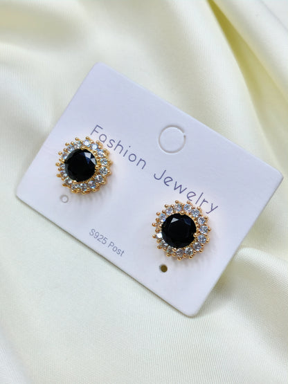 Round Rhinestone Black Diamond Ear Studs