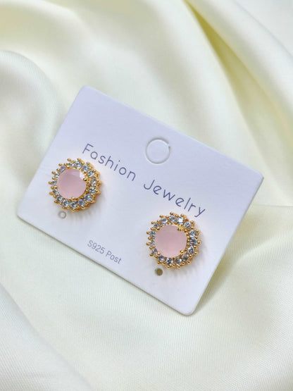 Diamond Halo Ruby Studs