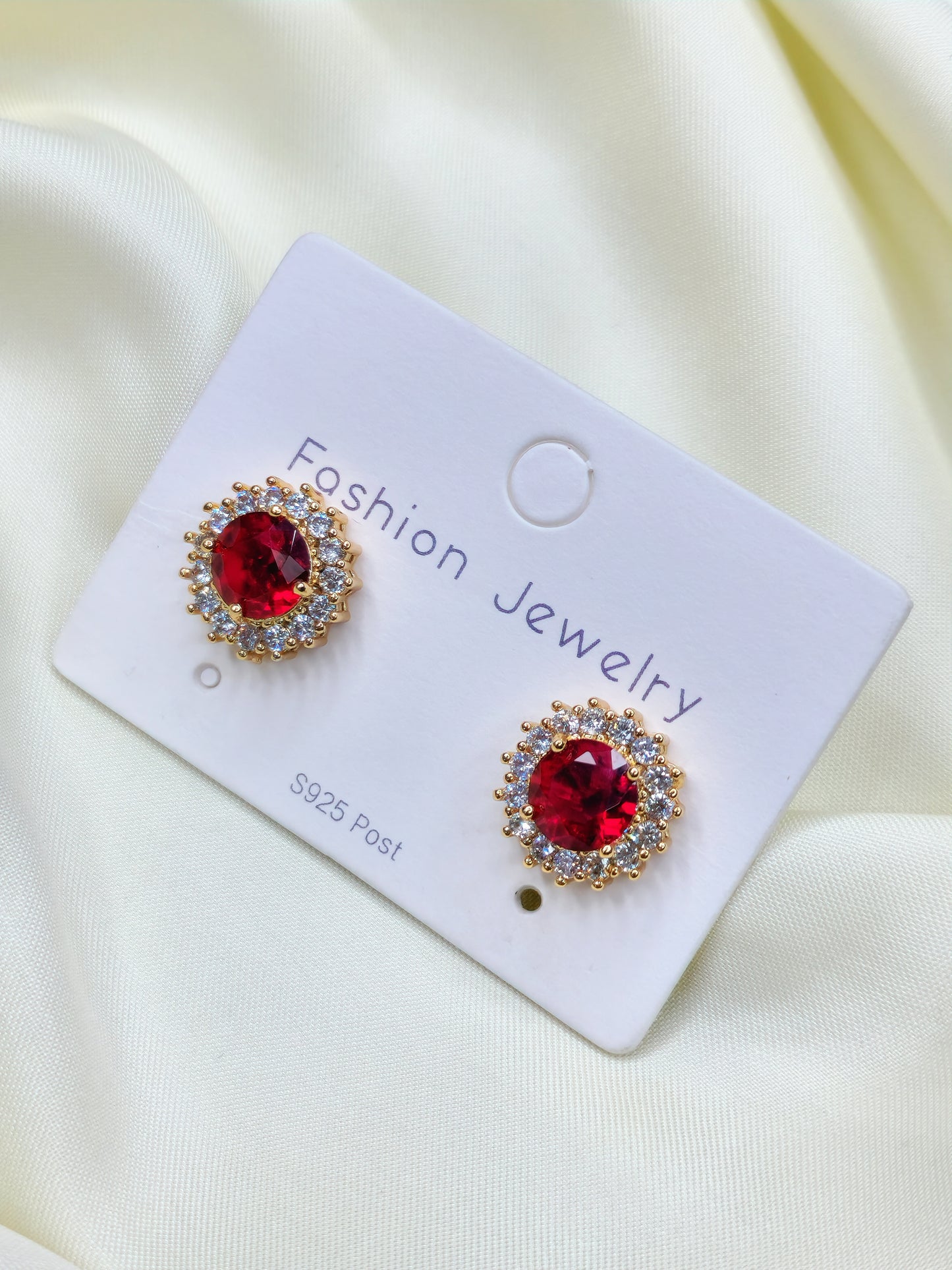 Red Ruby Diamond Halo Studs