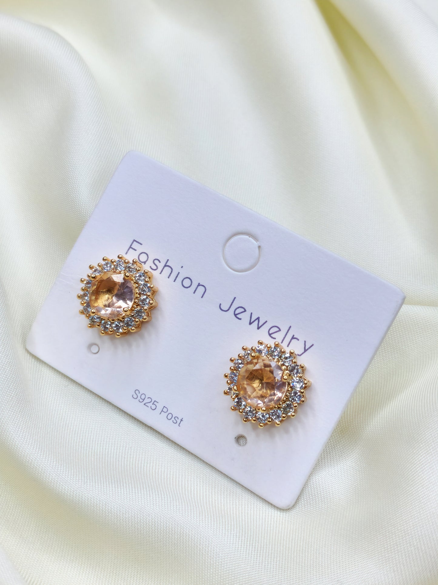 Morganite Round Rhinestone Ear Studs