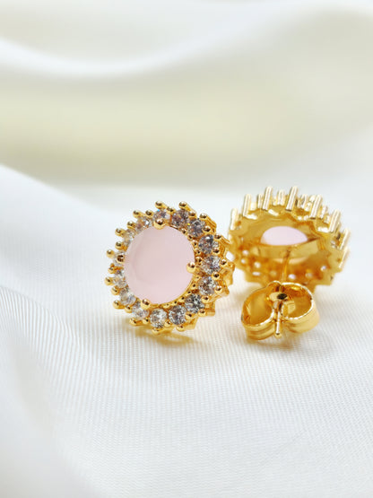 Pastel Pink Diamond Halo Ear Studs