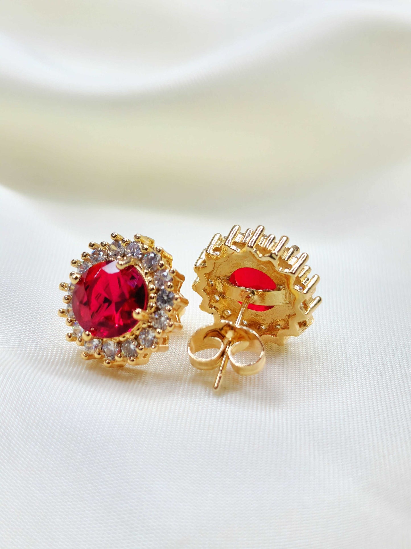 Diamond Halo Ruby Studs