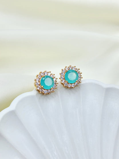 Ice Blue Diamond Halo Ear Studs