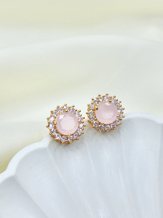 Pastel Pink Diamond Halo Ear Studs