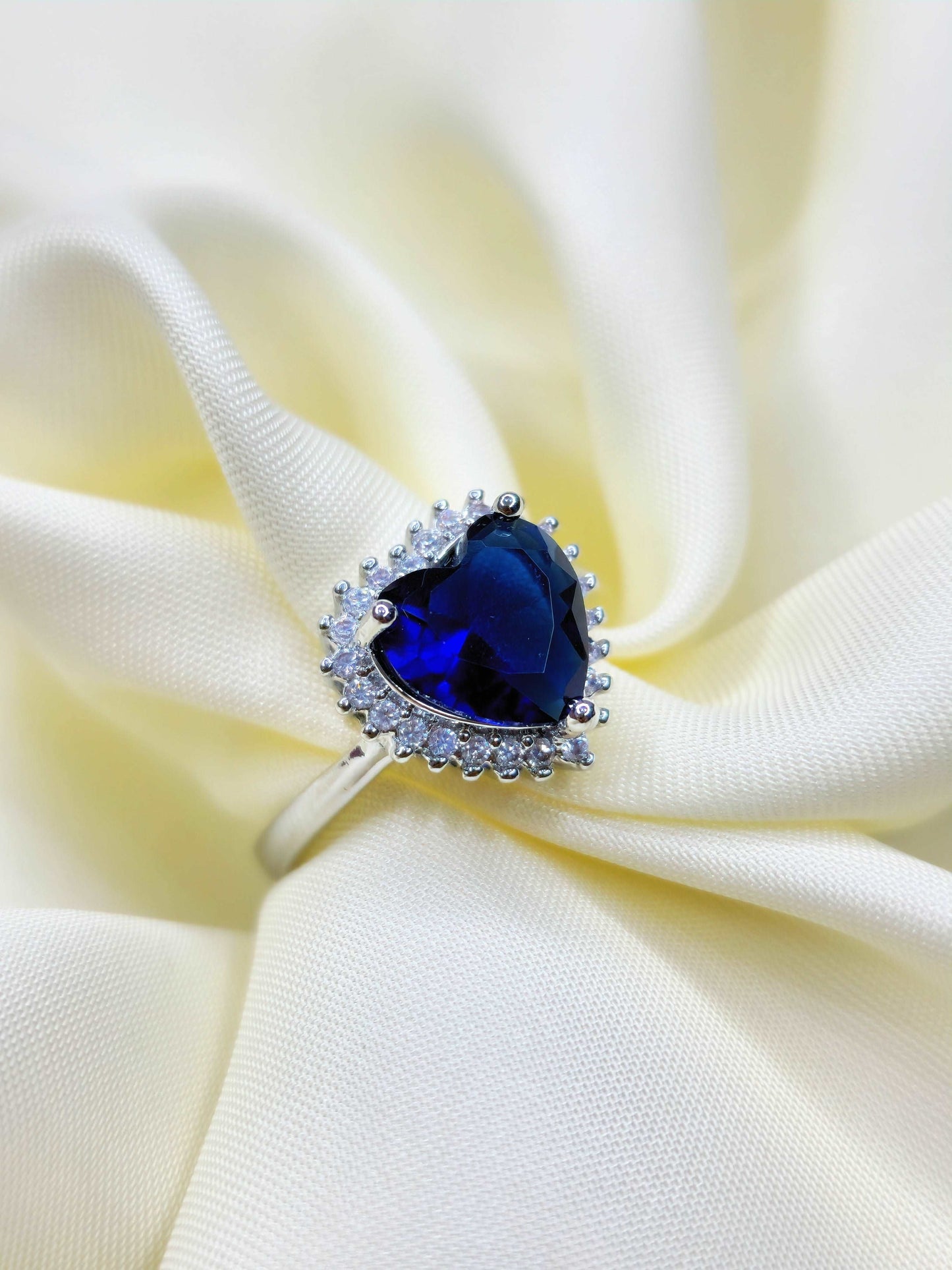 Heart Shape Sapphire Sterling Silver Ring (Adjustable)