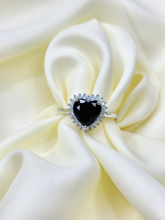 Black Onyx Heart Ring (Adjustable)