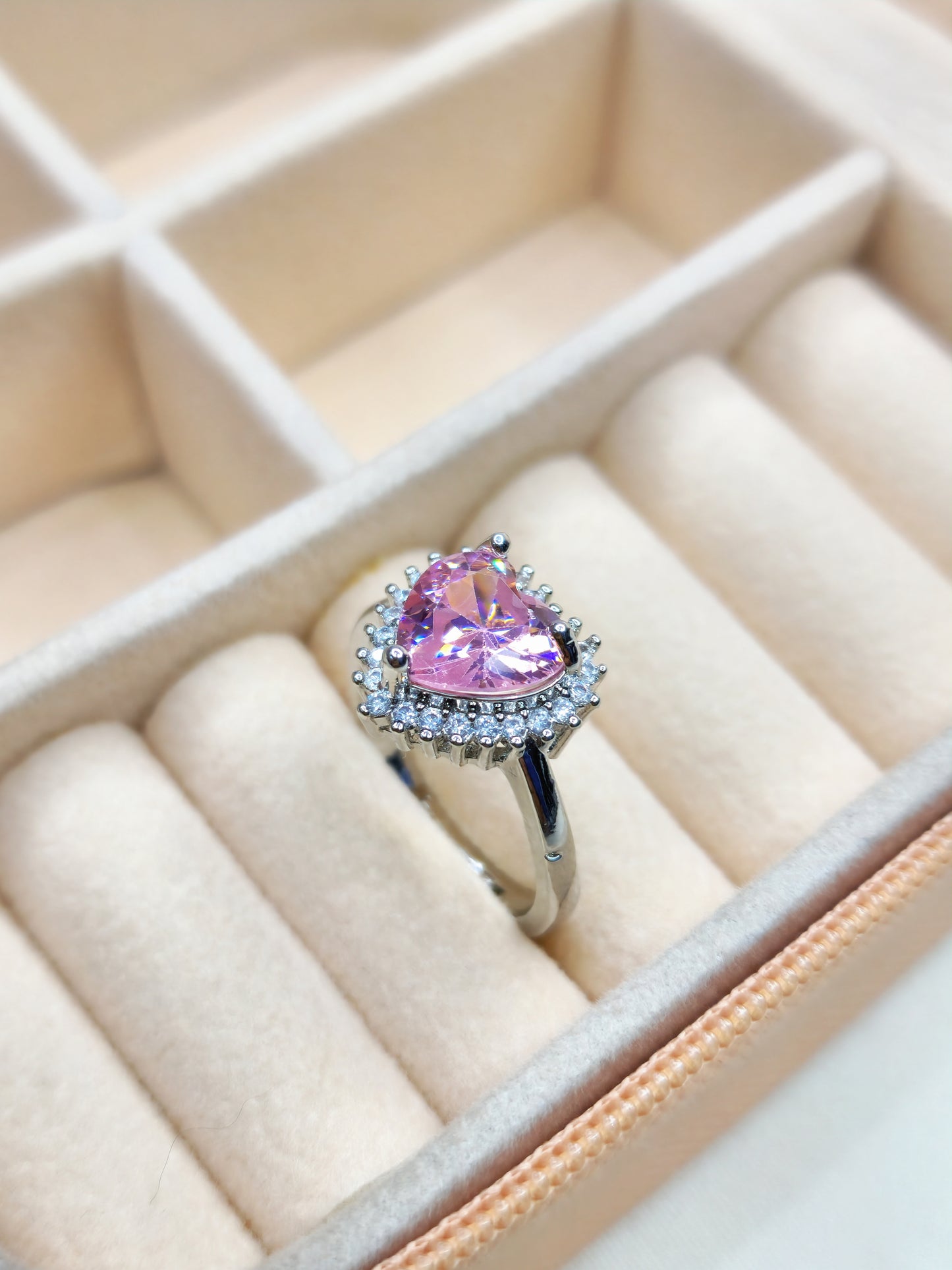 Pink Diamond Heart Ring (Adjustable)