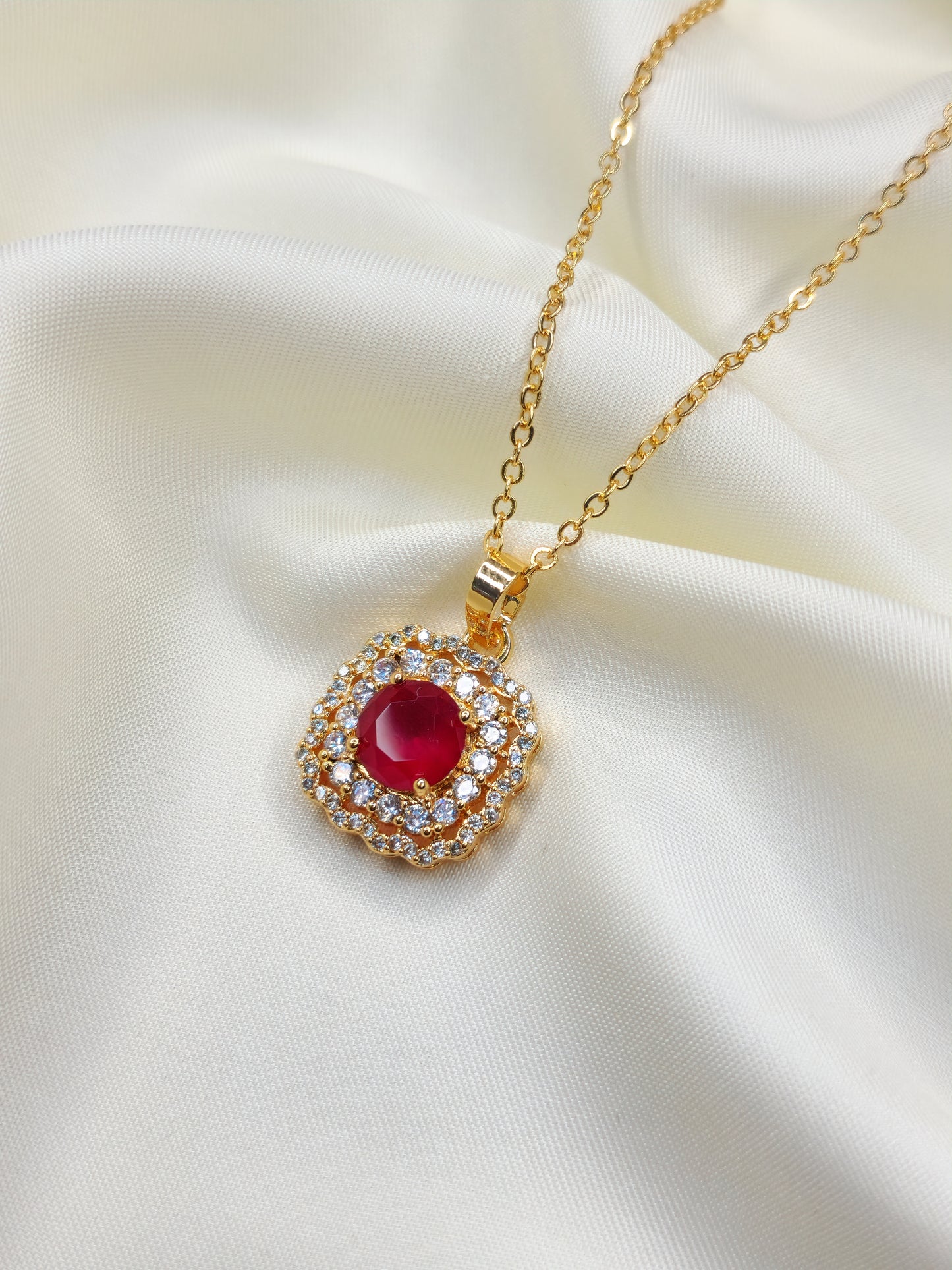 Red Ruby Zircon Luxurious 18KGold Plated Necklace