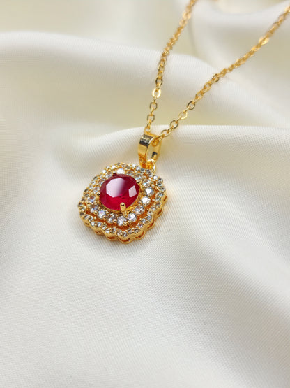 Red Ruby Zircon Luxurious 18KGold Plated Necklace