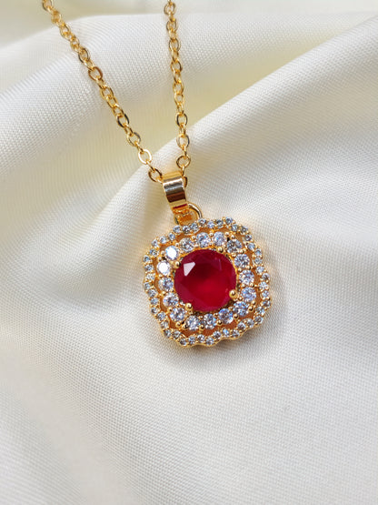 Red Ruby Zircon Luxurious 18KGold Plated Necklace